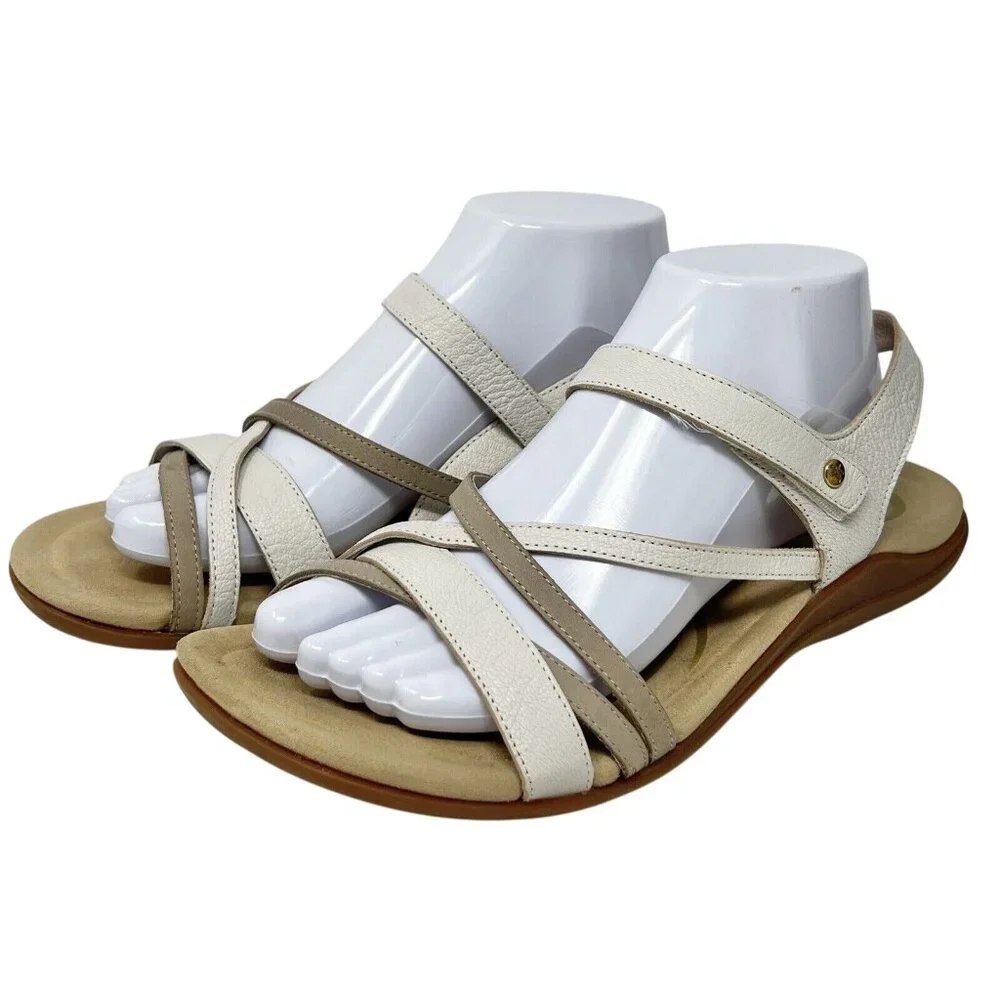 Abeo B.I.O. Womens Bobbie White Beige Strappy Sandals 9N Neutral Minimalist
